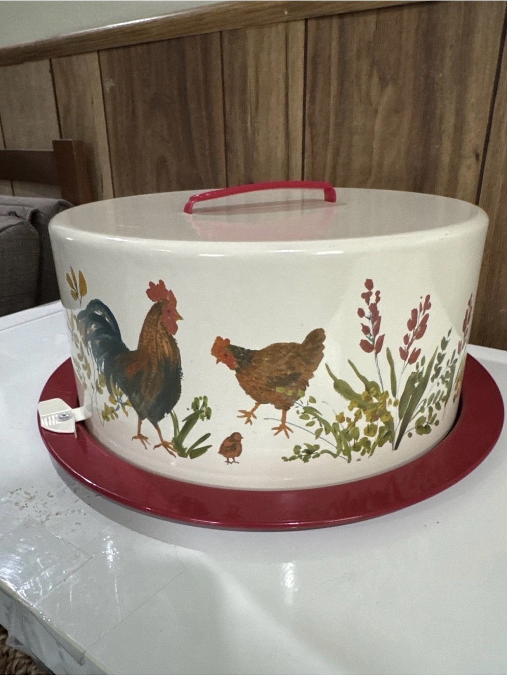 Paula Deen Garden Rooster Pantryware Tin/Metal Cake Carrier